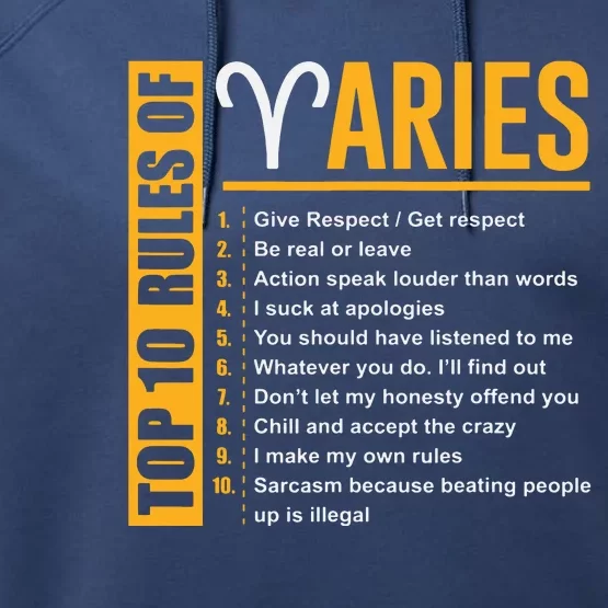 Birthday Gifts Top 10 Rules Of Aries Zodiac Performance Fleece Hoodie