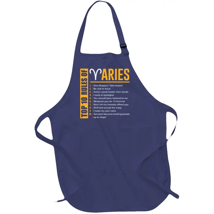 Birthday Gifts Top 10 Rules Of Aries Zodiac Full-Length Apron With Pocket