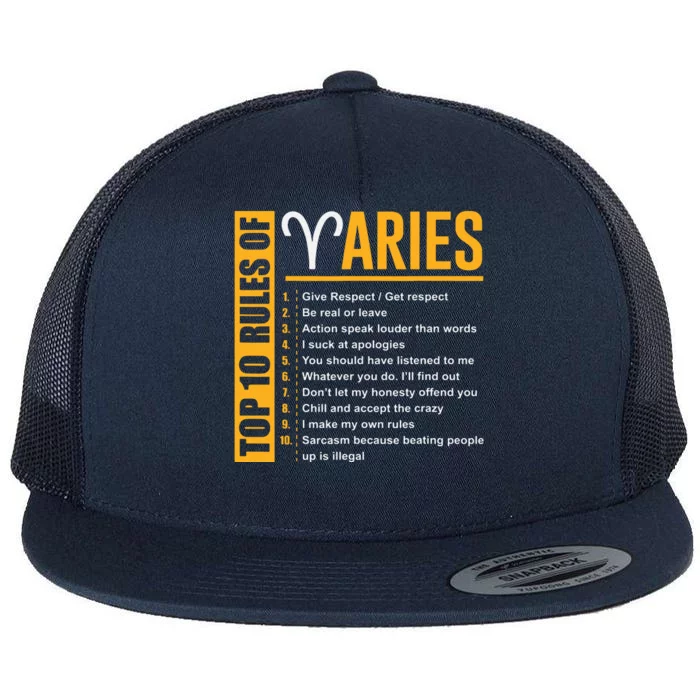 Birthday Gifts Top 10 Rules Of Aries Zodiac Flat Bill Trucker Hat