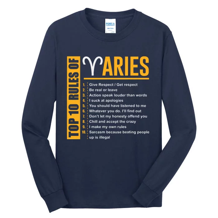 Birthday Gifts Top 10 Rules Of Aries Zodiac Tall Long Sleeve T-Shirt