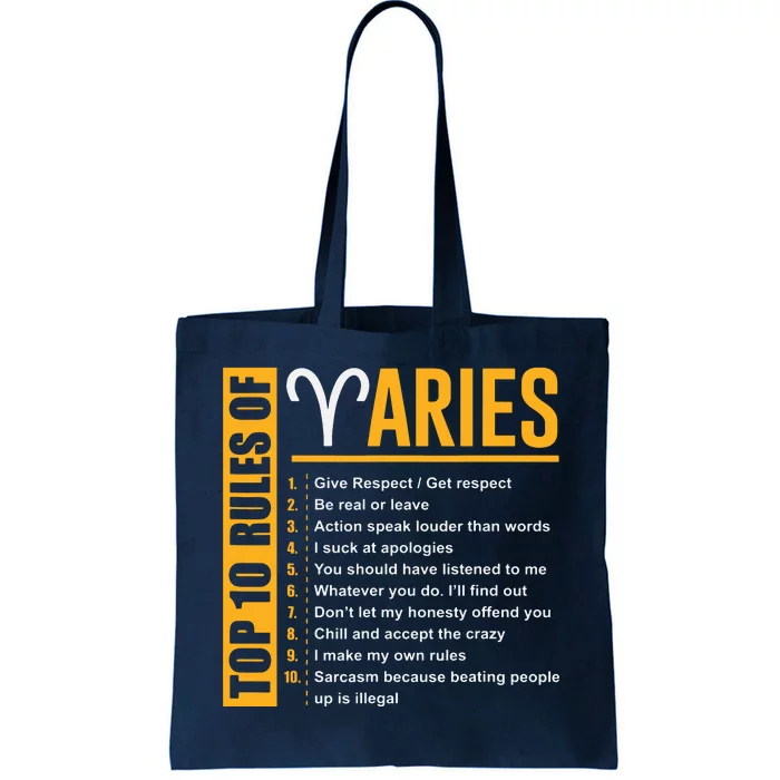 Birthday Gifts Top 10 Rules Of Aries Zodiac Tote Bag