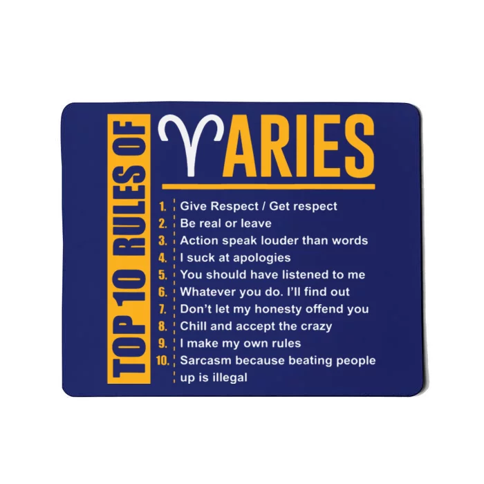 Birthday Gifts Top 10 Rules Of Aries Zodiac Mousepad