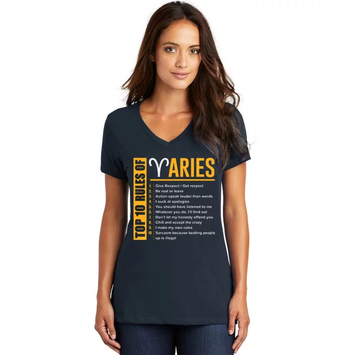 Birthday Gifts Top 10 Rules Of Aries Zodiac Women's V-Neck T-Shirt