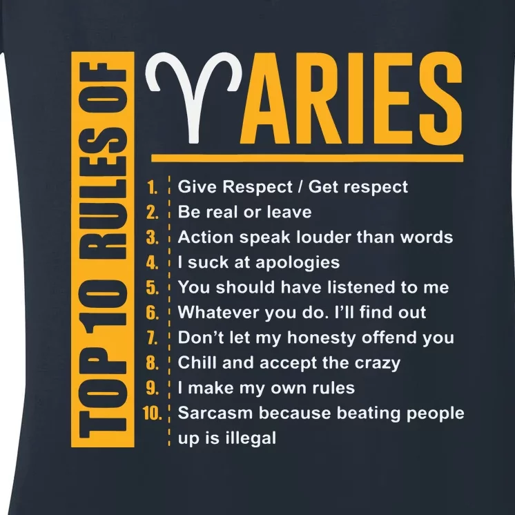 Birthday Gifts Top 10 Rules Of Aries Zodiac Women's V-Neck T-Shirt