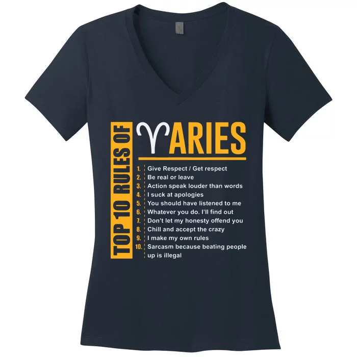 Birthday Gifts Top 10 Rules Of Aries Zodiac Women's V-Neck T-Shirt