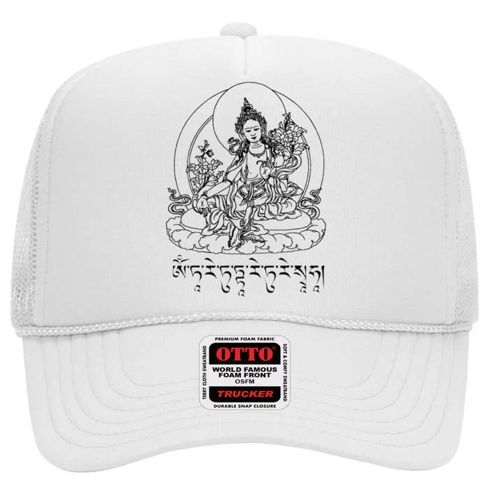 Buddha Green Tara Mantra Tibetan Buddhism Vajrayana High Crown Mesh Trucker Hat