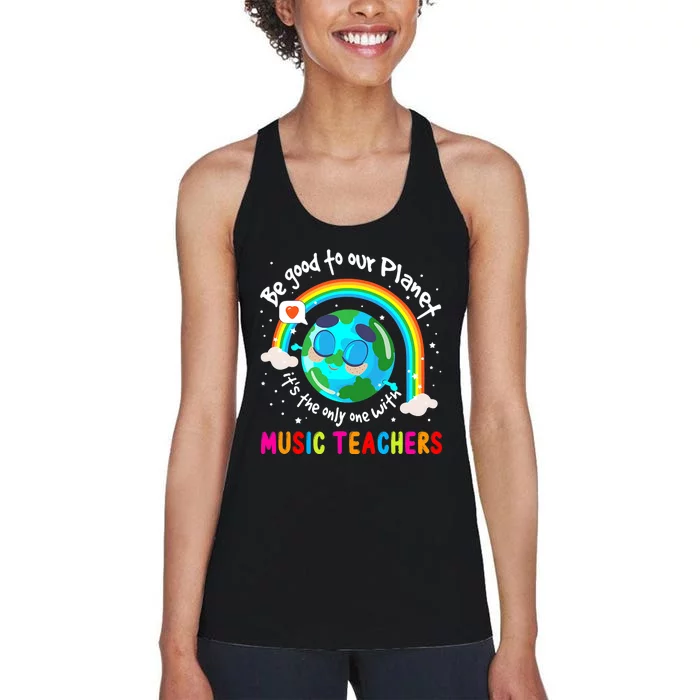 Be Good To Our Planet With Music Earth Day Women's Racerback Tank