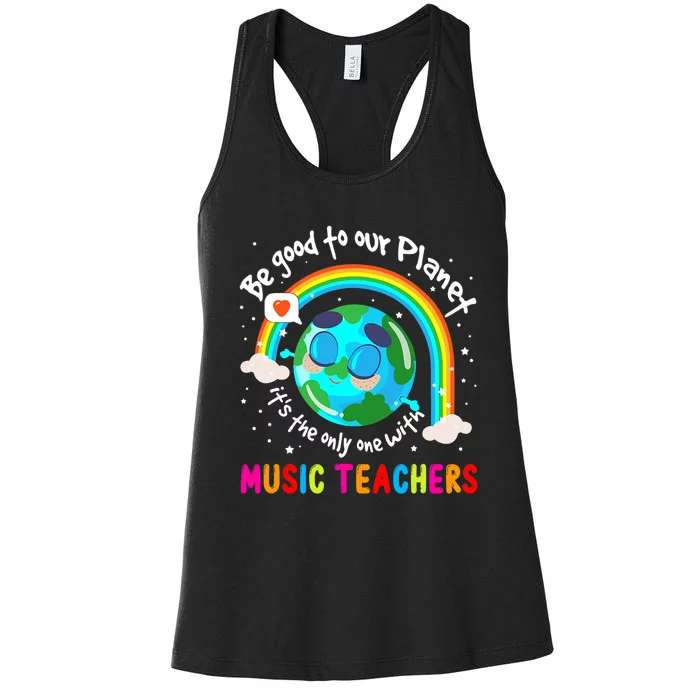 Be Good To Our Planet With Music Earth Day Women's Racerback Tank