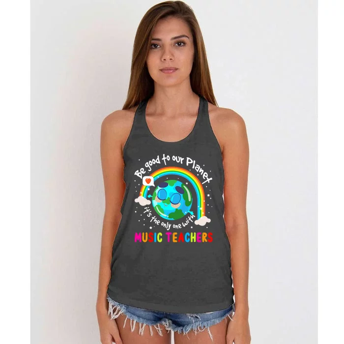 Be Good To Our Planet With Music Earth Day Women's Knotted Racerback Tank