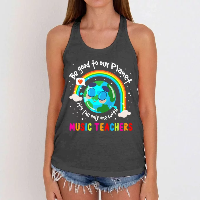 Be Good To Our Planet With Music Earth Day Women's Knotted Racerback Tank