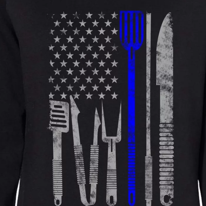 Bbq Grill Thin Blue Line American Flag Gift For Chef Gift Womens California Wash Sweatshirt