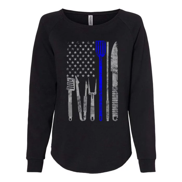 Bbq Grill Thin Blue Line American Flag Gift For Chef Gift Womens California Wash Sweatshirt