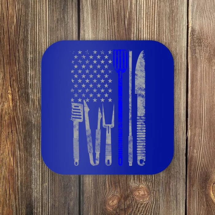 Bbq Grill Thin Blue Line American Flag Gift For Chef Gift Coaster