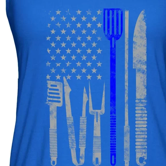 Bbq Grill Thin Blue Line American Flag Gift For Chef Gift Ladies Essential Flowy Tank