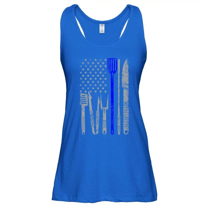 Bbq Grill Thin Blue Line American Flag Gift For Chef Gift Ladies Essential Flowy Tank