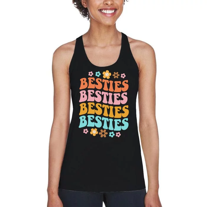 Bestie Groovy Theme BFF Cute Baby Girl Best Friends Sweetie Women's Racerback Tank