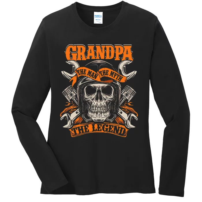 Biker Grandpa The Man The Myth The Legend Motorcycle Ladies Long Sleeve Shirt