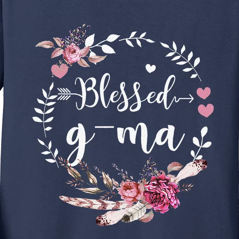 Blessed GMa Thanksgiving Floral Funny Gifts Kids Long Sleeve Shirt