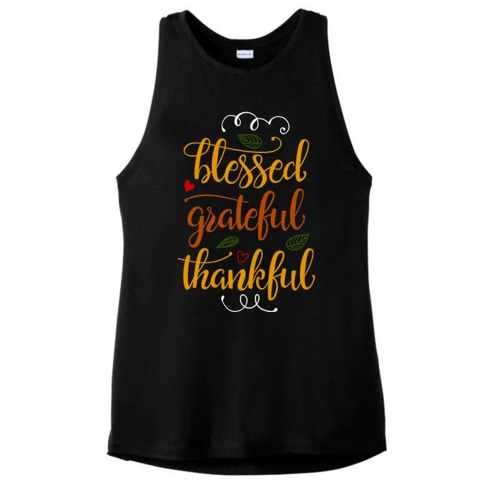 Blessed Grateful Thankful Ladies Tri-Blend Wicking Tank