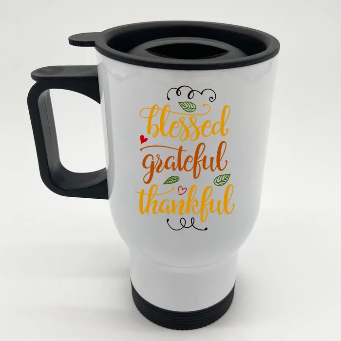 Blessed Grateful Thankful Front & Back Stainless Steel Travel Mug