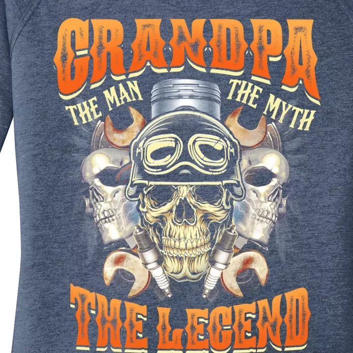 Biker Grandpa The Myth Legend Motorcycle Gift Women's Perfect Tri Tunic Long Sleeve Shirt