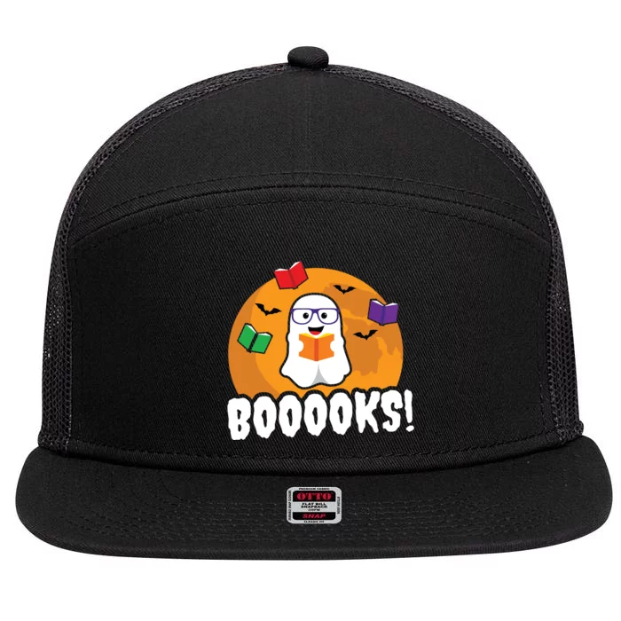 Booooks Ghost T Boo Read Books Library Gift Funny 7 Panel Mesh Trucker Snapback Hat