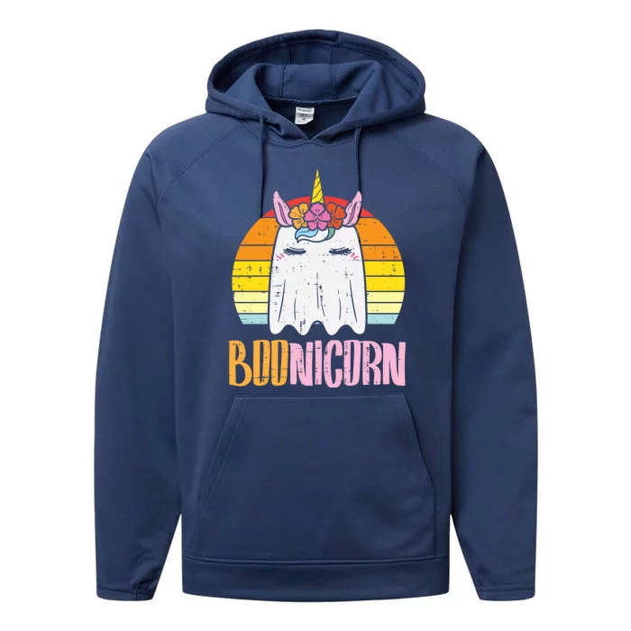 Boonicorn Ghost Unicorn Boo Retro Halloween Gift Performance Fleece Hoodie