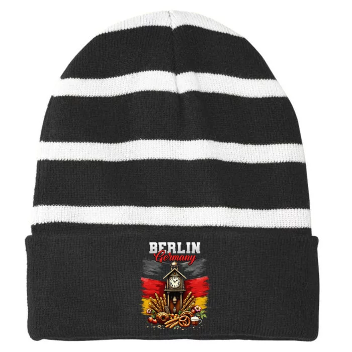 Berlin Germany Vacation Travel Souvenir German Flag Striped Beanie with Solid Band