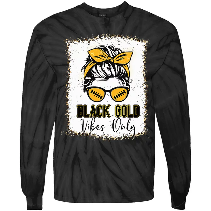 Black Gold Vibes Only Football Women Leopard Football Tie-Dye Long Sleeve Shirt