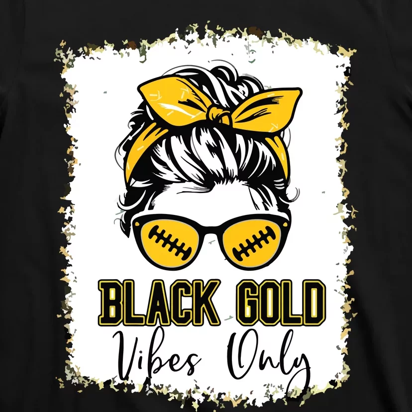 Black Gold Vibes Only Football Women Leopard Football T-Shirt