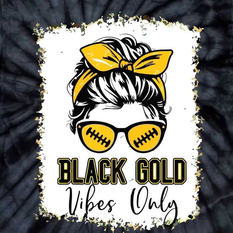 Black Gold Vibes Only Football Women Leopard Football Tie-Dye T-Shirt