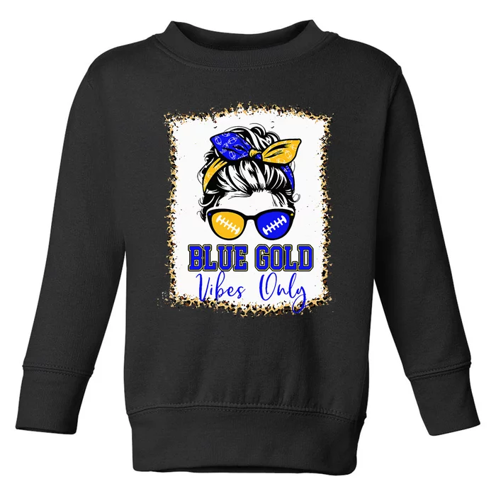 Blue Gold Vibes Only Football Leopard Football Toddler Sweatshirt