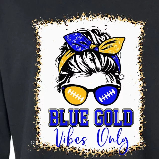 Blue Gold Vibes Only Football Leopard Football Cropped Pullover Crew