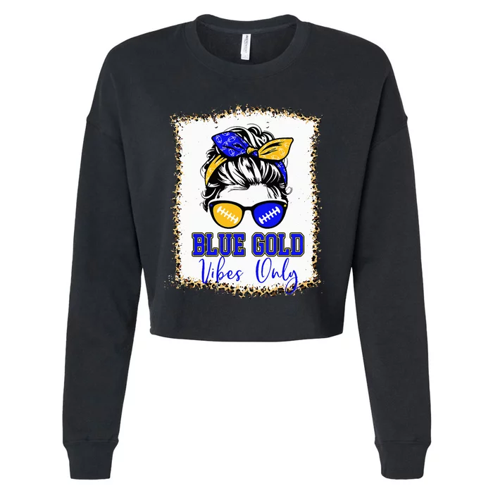 Blue Gold Vibes Only Football Leopard Football Cropped Pullover Crew