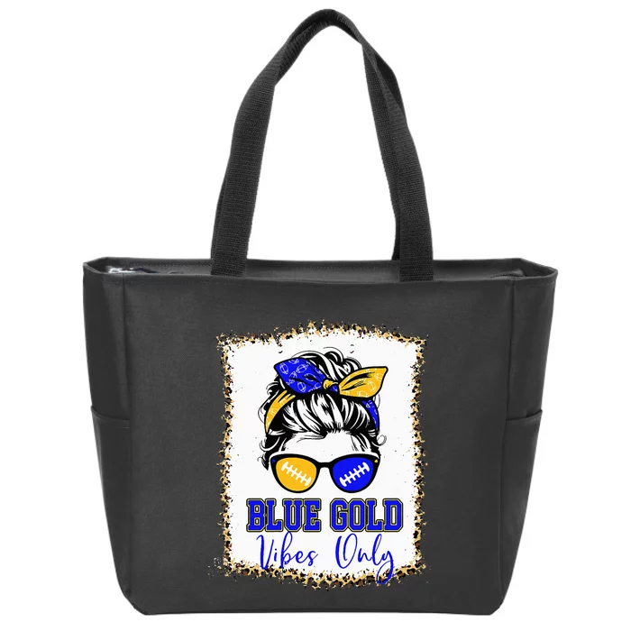 Blue Gold Vibes Only Football Leopard Football Zip Tote Bag