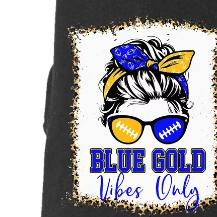 Blue Gold Vibes Only Football Women Leopard Football Doggie 3-End Fleece Hoodie