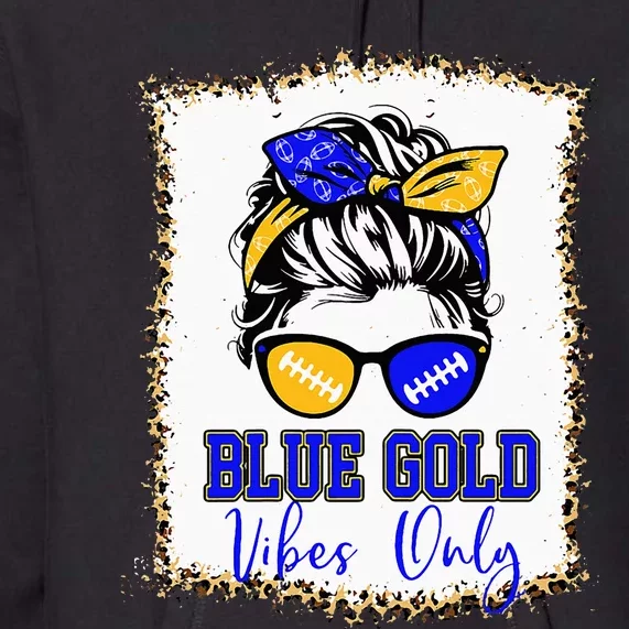 Blue Gold Vibes Only Football Women Leopard Football Premium Hoodie