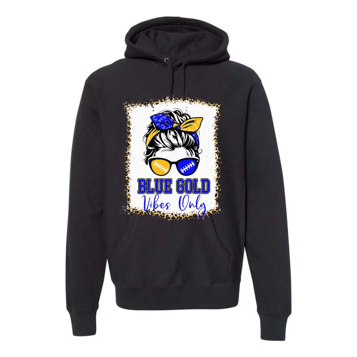 Blue Gold Vibes Only Football Women Leopard Football Premium Hoodie