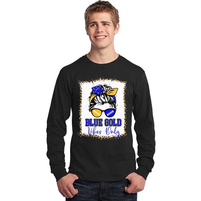 Blue Gold Vibes Only Football Women Leopard Football Tall Long Sleeve T-Shirt