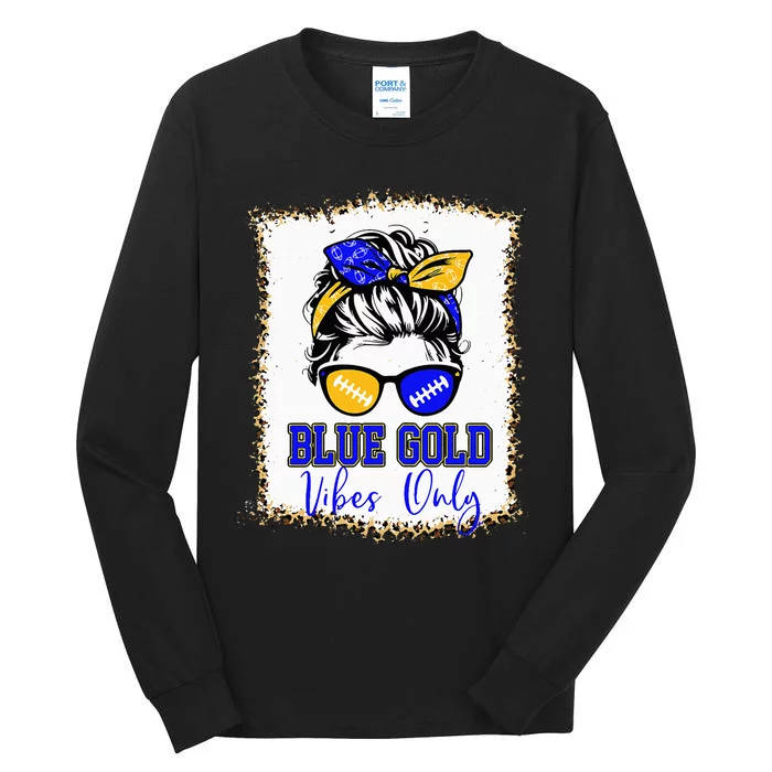 Blue Gold Vibes Only Football Women Leopard Football Tall Long Sleeve T-Shirt