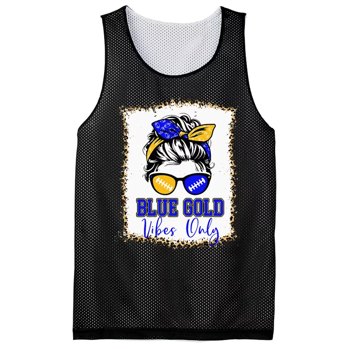 Blue Gold Vibes Only Football Women Leopard Football Mesh Reversible Basketball Jersey Tank