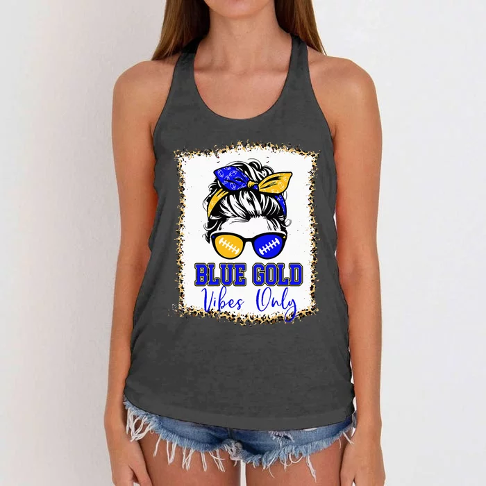 Blue Gold Vibes Only Football Women Leopard Football Women's Knotted Racerback Tank