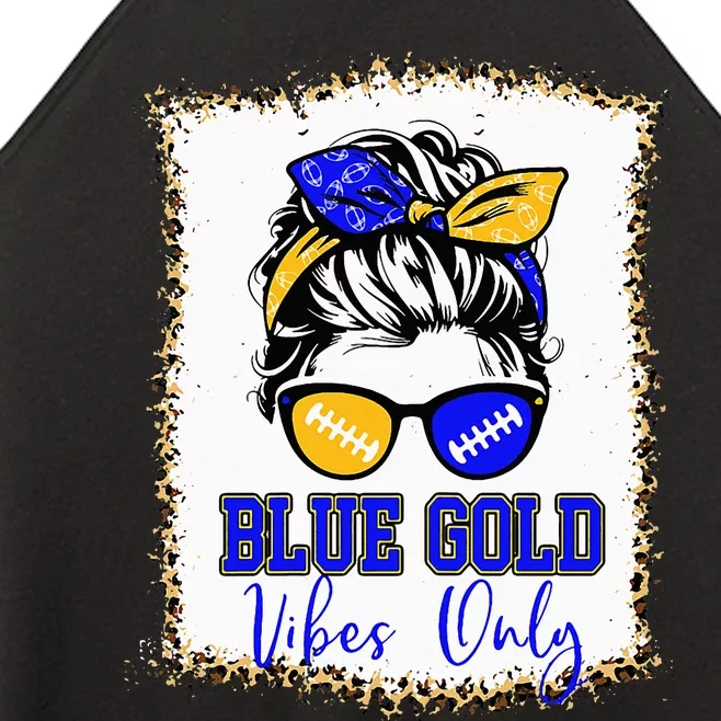 Blue Gold Vibes Only Football Women Leopard Football Women’s Perfect Tri Rocker Tank