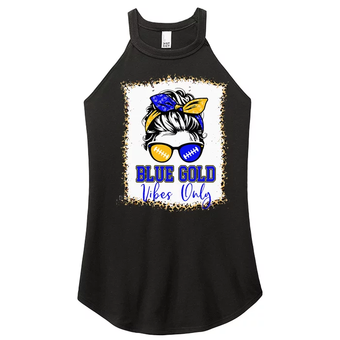 Blue Gold Vibes Only Football Women Leopard Football Women’s Perfect Tri Rocker Tank