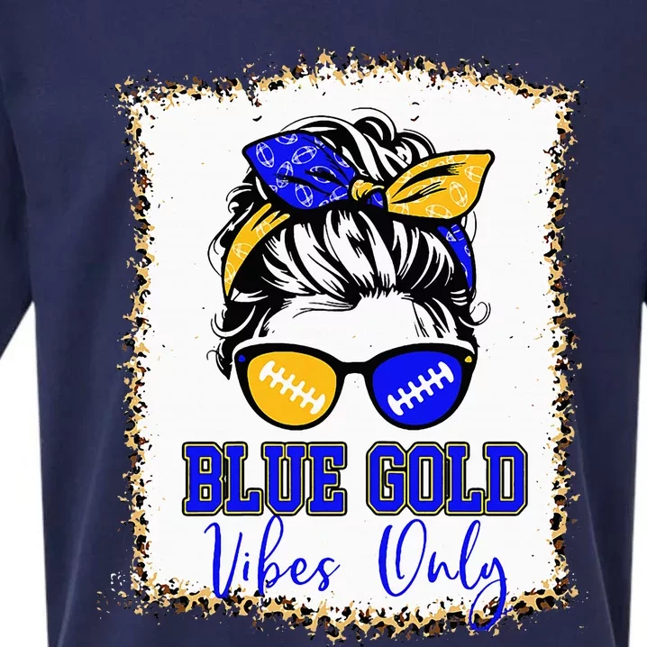 Blue Gold Vibes Only Football Women Leopard Football Sueded Cloud Jersey T-Shirt