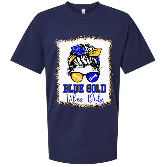 Blue Gold Vibes Only Football Women Leopard Football Sueded Cloud Jersey T-Shirt