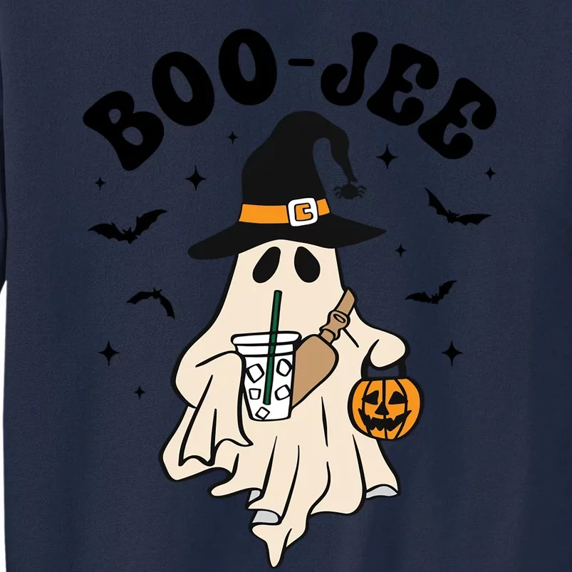 Boojee Ghost With Coffee In Witch Hat Halloween Ghost Boo Gift Tall Sweatshirt