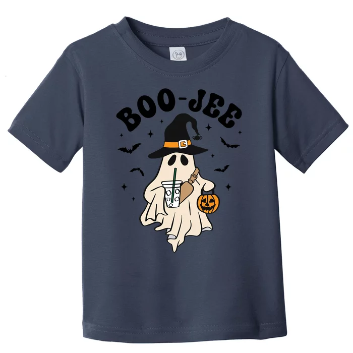 Boojee Ghost With Coffee In Witch Hat Halloween Ghost Boo Gift Toddler T-Shirt