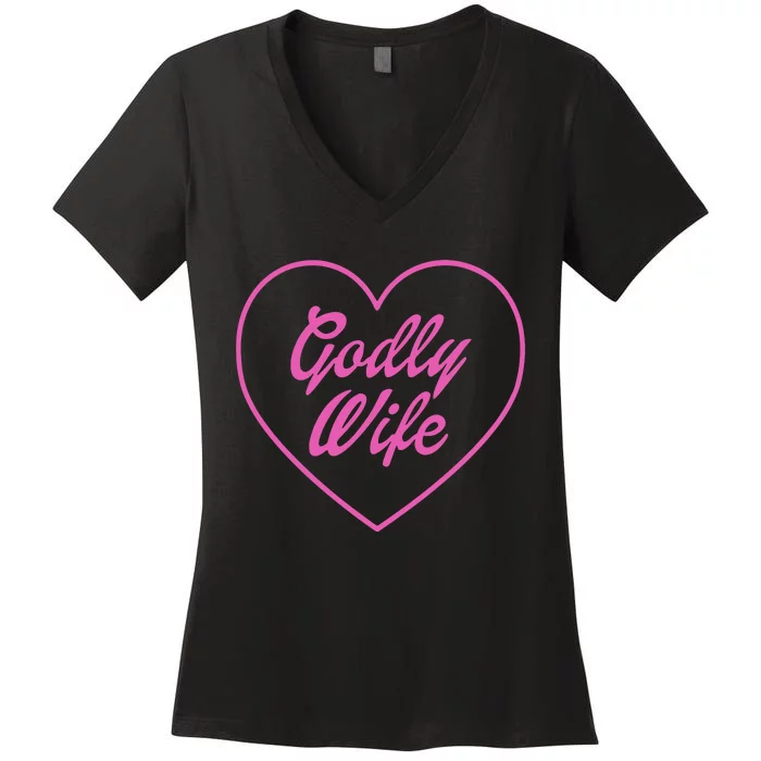 Binchtopia Godly Wife Heart Women's V-Neck T-Shirt