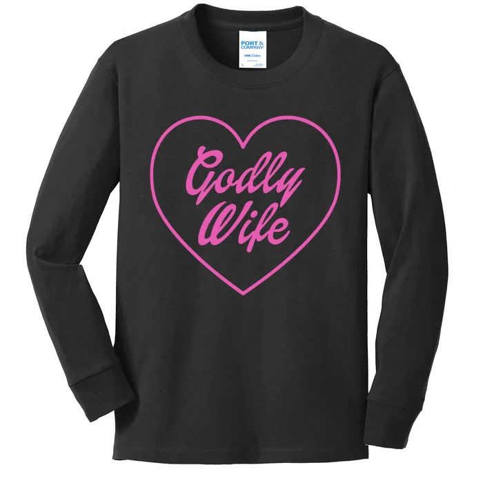 Binchtopia Godly Wife Heart Kids Long Sleeve Shirt